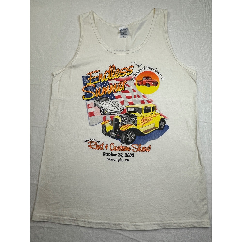 Gildan Tank Top Mens Medium White 2002 Endless Summer Rod Custom Show Graphic